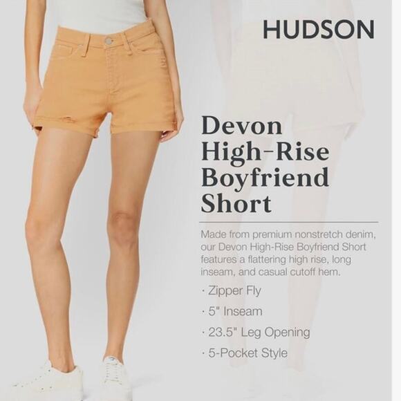 Hudson Jeans Devon CL1 High Rise Boyfriend Shorts in Clay Destructed 27 - Picture 1 of 9